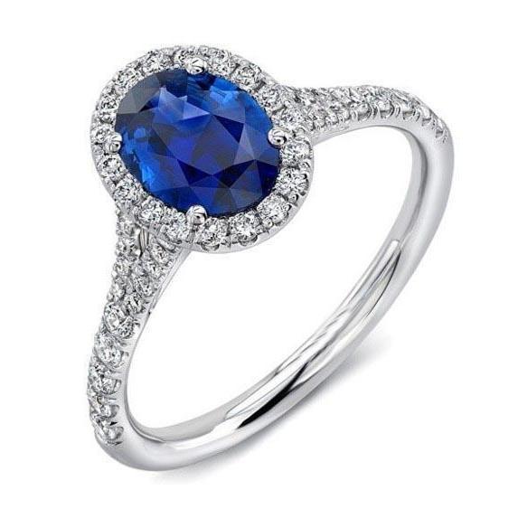 Bague diamants saphir du Sri Lanka 4 carats sertie de griffes or blanc 14K - HarryChadEnt.FR
