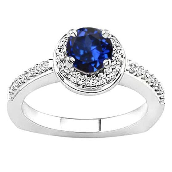 Bague Diamants Saphir Sri Lankais Ronds 5.76 Carats Or Blanc 14K - HarryChadEnt.FR