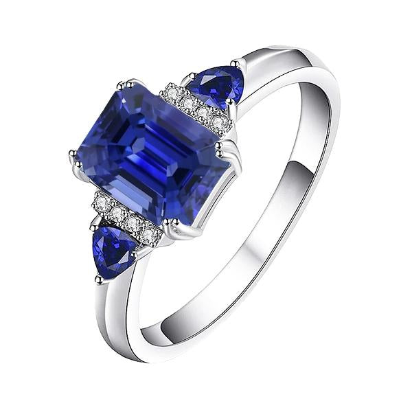 Bague Émeraude Trois Pierres Saphir Bleu Naturel & Diamants 3 Carats - HarryChadEnt.FR