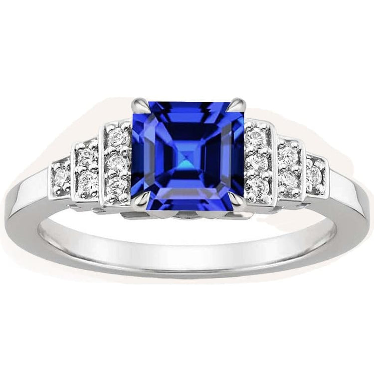 Bague Fantaisie Diamant Asscher Cut Saphir Gemstone 3 Carats Ensemble De Griffes - HarryChadEnt.FR