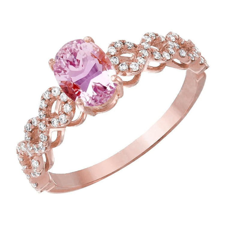 Bague Fantaisie Ovale Kunzite 14.75 Carats Diamants Nouvel Or Rose 14K - HarryChadEnt.FR