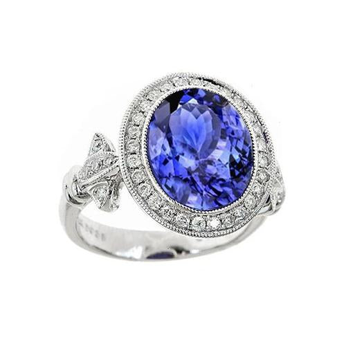Bague Fantaisie Tanzanite 9 Carats Avec Petits Diamants Or Blanc 14K - HarryChadEnt.FR