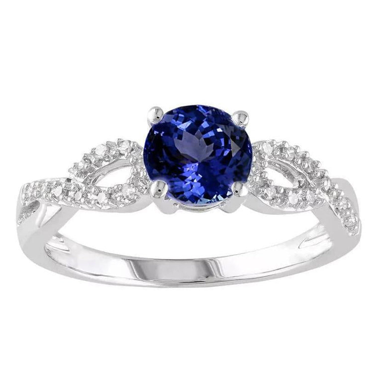 Bague Fantaisie Tanzanite Taille Ronde 3.50 Carats Diamants Or Blanc 14K - HarryChadEnt.FR