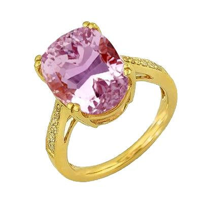 Bague Femme 15.40 Ct Kunzite Rose Et Diamants Or Jaune 14K - HarryChadEnt.FR