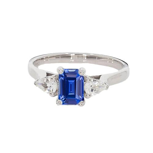 Bague Femme 3 Pierres Emeraude Ceylan Saphir & Poire Diamants 2 Carats - HarryChadEnt.FR