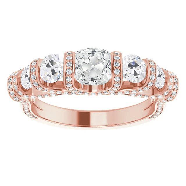 Bague Femme Coussin ancienne mine Cut & Diamants Ronds Or Rose 10 Carats - HarryChadEnt.FR