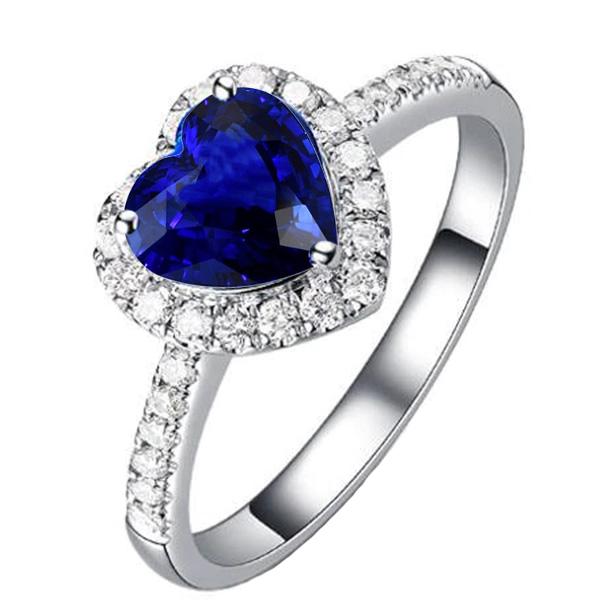 Bague Femme Diamant Halo Forme Coeur Saphir Bleu 4 Carats - HarryChadEnt.FR