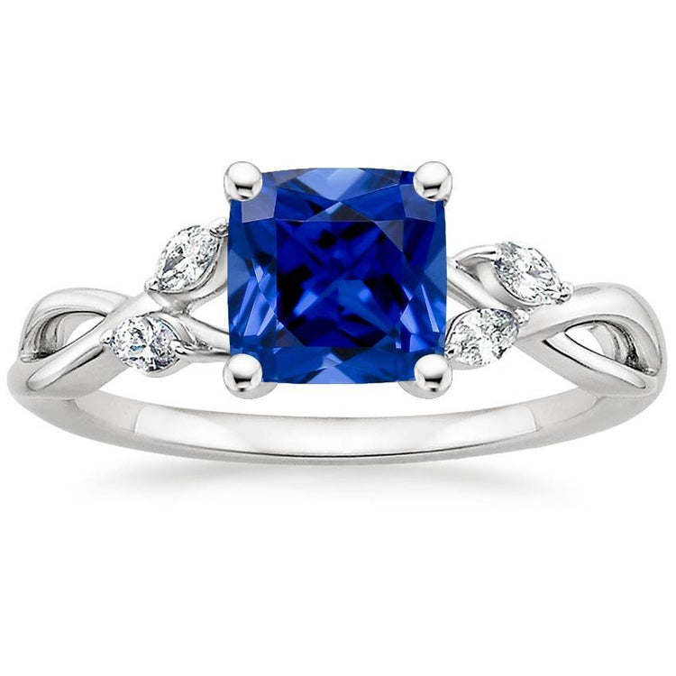 Bague Femme Diamant Marquise & Coussin Saphir Cinq Pierres 2.75 Carats - HarryChadEnt.FR