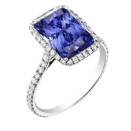 Bague Femme Or Blanc Diamant Halo Radiant Cut Saphir 4 Carats - HarryChadEnt.FR