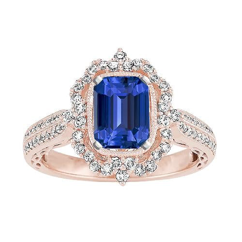 Bague Femme Or Diamant Halo Style Fleur Saphir Bleu 3.50 Carats - HarryChadEnt.FR