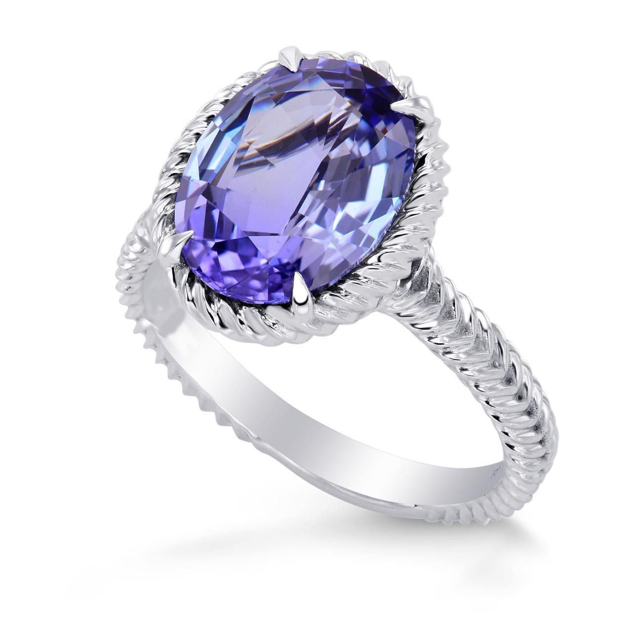 Bague Grand Solitaire Ovale Tanzanite 2.5 Carats Sertie De Griffes Or Blanc 14K - HarryChadEnt.FR
