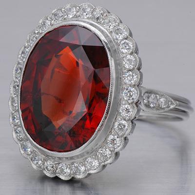 Bague Grenat Naturel Taille Ovale 20 Ct Avec Diamants Or Blanc 14K - HarryChadEnt.FR