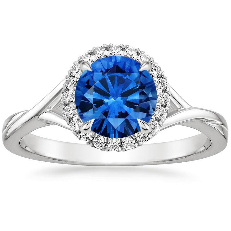 Bague Griffes d'Aigle Saphir Bleu Et Diamant Or Blanc 2.40 Carats 14K