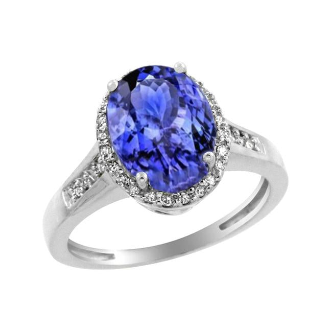 Bague Grosse Tanzanite Avec Petits Diamants 5.75 Carats Or Blanc 14K - HarryChadEnt.FR