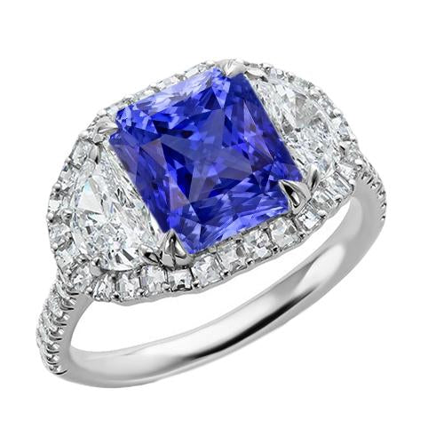 Bague Halo Coussin Saphir Avec Demi Lune & Diamant Rond 4.50 Carats - HarryChadEnt.FR