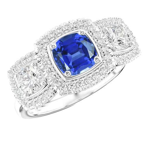 Bague Halo Cushion Bleu Saphir 3 Carats Bijoux Femme Diamant - HarryChadEnt.FR
