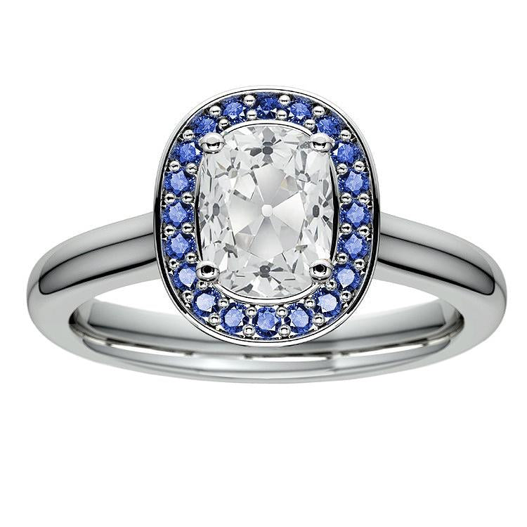 Bague Halo Cushion ancienne mine Cut Diamant Bleu Saphir 5.50 Carats - HarryChadEnt.FR