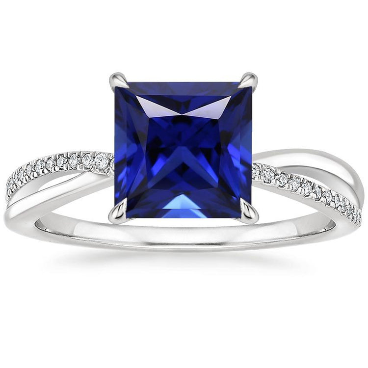 Bague Halo Diamant Ceylan Saphir 5.50 Carat Princesse avec Accents - HarryChadEnt.FR