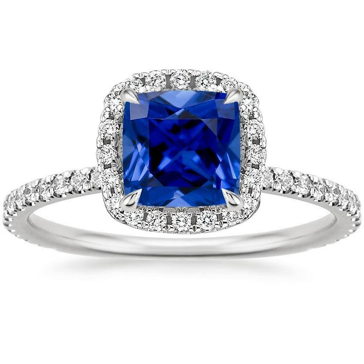 Bague Halo Diamant Ceylan Saphir Avec Accents Or 3.25 Carats 14K - HarryChadEnt.FR