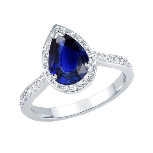 Bague Halo Diamant Poire Ceylan Saphir Accentué Bijoux Or 4 Carats - HarryChadEnt.FR