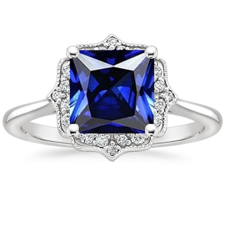 Bague Halo Diamant Style Vintage Ceylan Saphir Pierre Précieuse Or 6 Carats - HarryChadEnt.FR