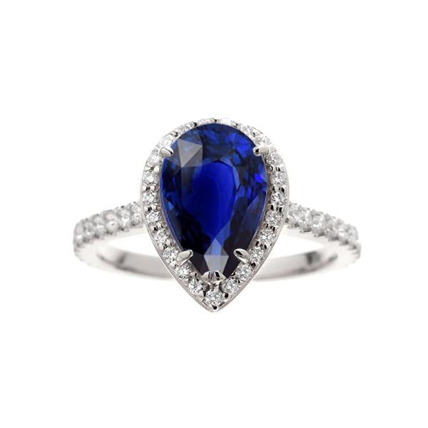 Bague Halo Diamant Taille Poire Saphir Sri Lankais 3.25 Carats - HarryChadEnt.FR