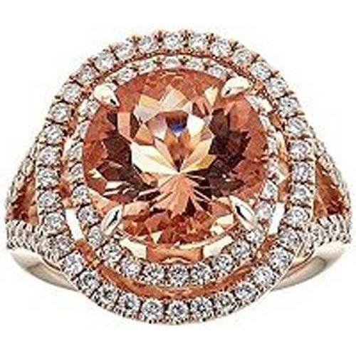 Bague Halo Diamants Morganite 8 Ct Or Blanc 14K Nouveau - HarryChadEnt.FR