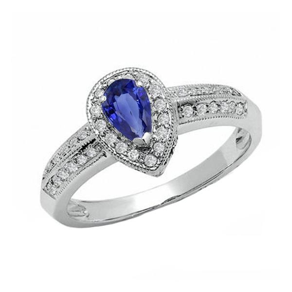 Bague Halo Double Tige Poire Saphir Bleu & Diamants 2 Carats - HarryChadEnt.FR