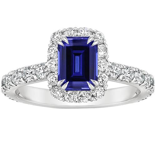 Bague Halo Femme Emeraude Saphir du Sri Lanka & Diamant 5 Carats - HarryChadEnt.FR