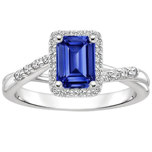 Bague Halo Femme Sri Lanka Saphir & Diamant 4 Carats Or Blanc 14K - HarryChadEnt.FR