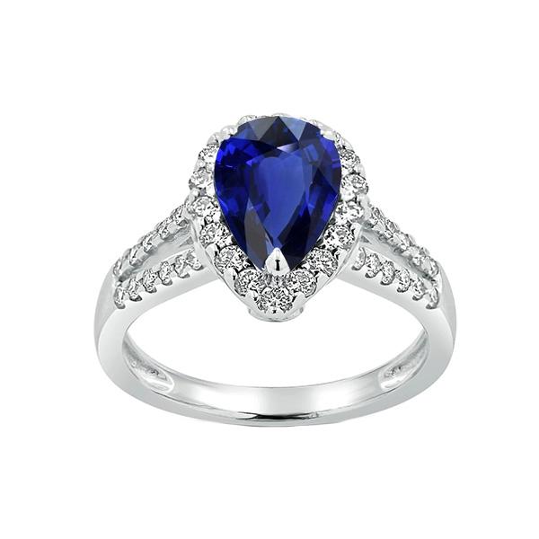 Bague Halo Femme Tige fendue Poire Saphir de Ceylan & Diamants 3 Carats - HarryChadEnt.FR