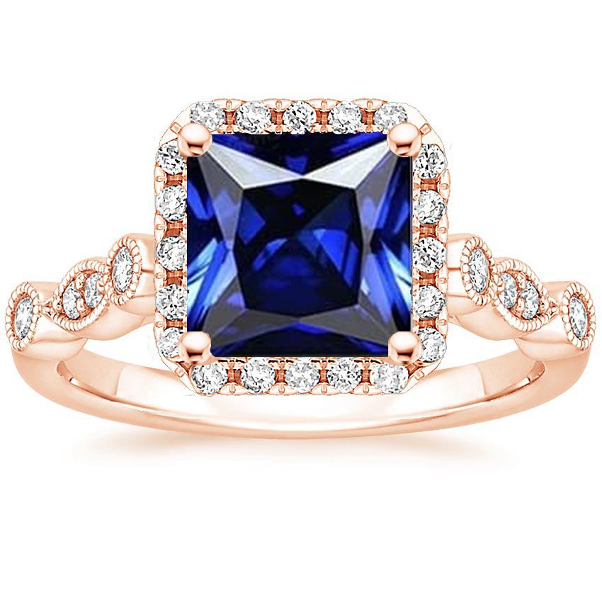 Bague Halo Gemstone Femme Princesse Ceylan Saphir 6 Carats Or Rose - HarryChadEnt.FR