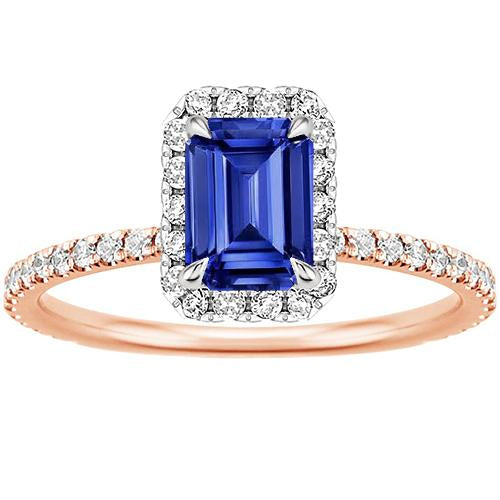 Bague Halo Or Bicolore Saphir de Ceylan & Diamant 4.25 Carats - HarryChadEnt.FR