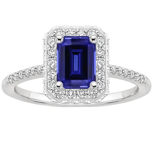Bague Halo Or Blanc Emeraude Saphir Ceylan & Diamant 4.25 Carats - HarryChadEnt.FR