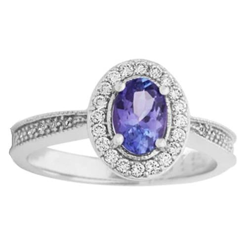 Bague Halo Ovale 10.25 Carats Tanzanite & Diamants Or Blanc 14K - HarryChadEnt.FR