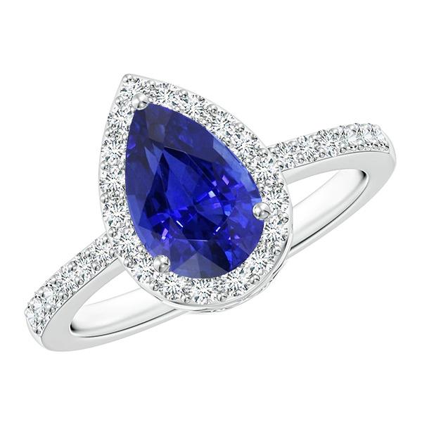 Bague Halo Poire Ceylan Saphir & Pavé Diamants 4.50 Carats - HarryChadEnt.FR