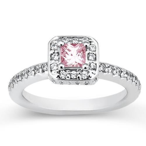 Bague Halo Princesse Saphir Rose 2.75 Carats Or Blanc 14K Pierres Précieuses - HarryChadEnt.FR