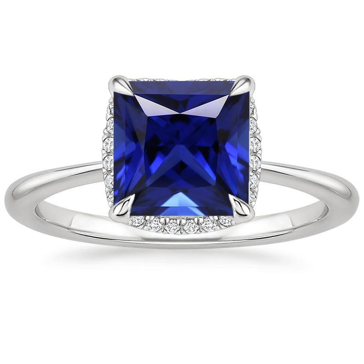 Bague Halo Princesse Sri Lanka Saphir et Diamant 5.25 Carat - HarryChadEnt.FR
