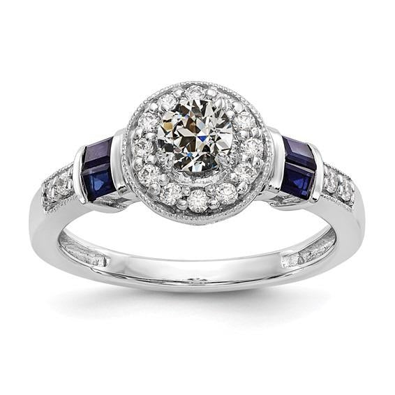 Bague Halo Rond Vieux mineur Diamant & Princesse Saphirs 2.50 Carats - HarryChadEnt.FR