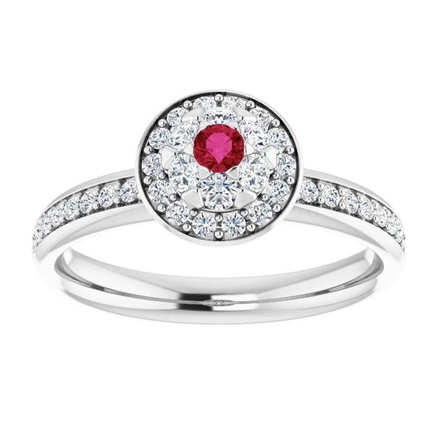 Bague Halo Rubis & Diamants 1.80 Carats Or Blanc 14K - HarryChadEnt.FR