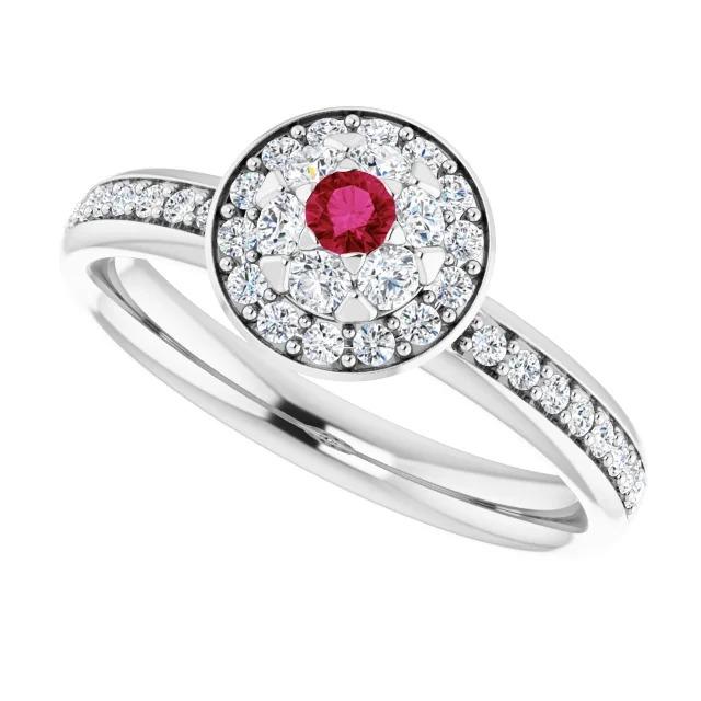 Bague Halo Rubis & Diamants 1.80 Carats Or Blanc 14K - HarryChadEnt.FR