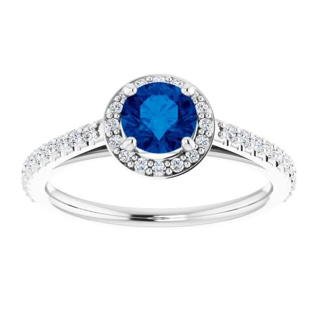 Bague Halo Saphir Bleu Rond 2.50 Carats Or Blanc 14K - HarryChadEnt.FR