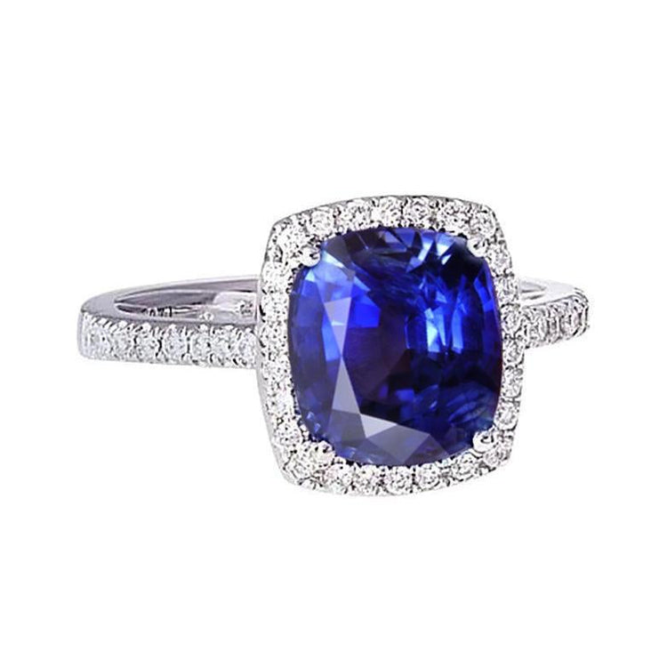 Bague Halo Sri Lanka Saphir Et Diamant Or Blanc 14K 7.80 Ct - HarryChadEnt.FR