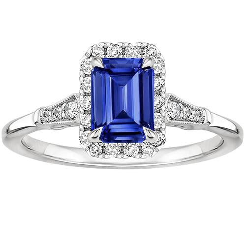 Bague Halo Style Vintage Emeraude Ceylan Saphir & Diamant 4.25 Carats - HarryChadEnt.FR