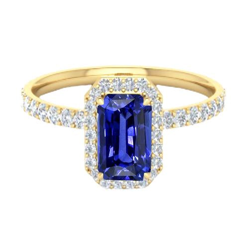 Bague Halo pour femme. taille radiante. saphir de Ceylan avec accents 3.50 carats - HarryChadEnt.FR
