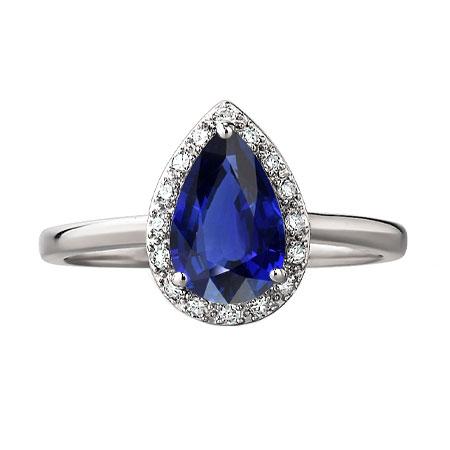 Bague Halo pour femme. taille poire. saphir de Ceylan 2.50 carats. or blanc 14K - HarryChadEnt.FR