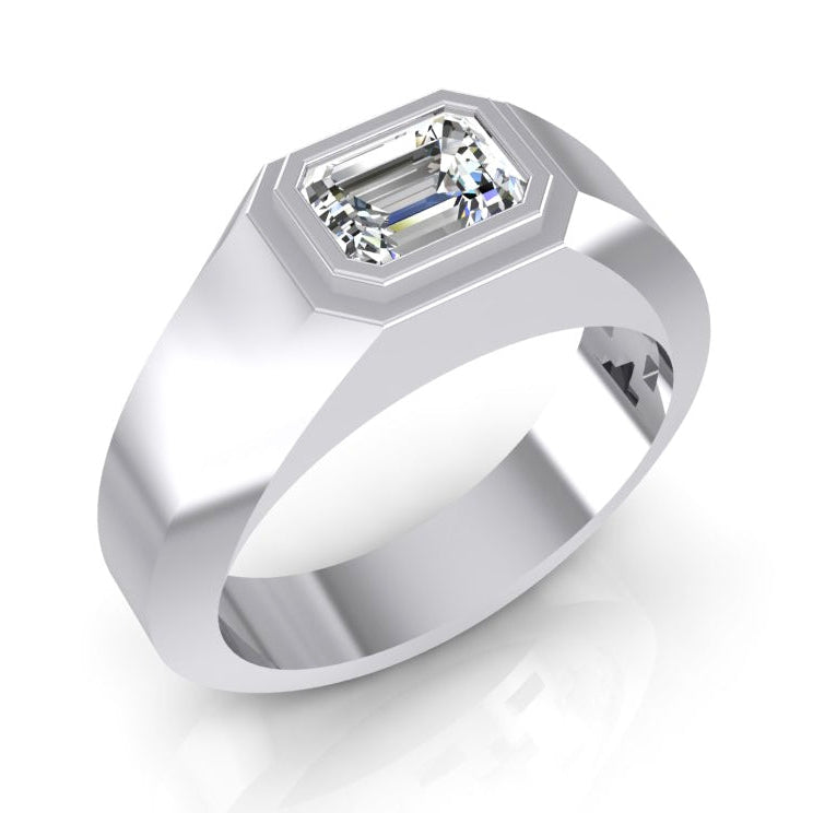 Bague Homme Solitaire Emeraude Diamant Serti Clos Or 1 Carat 14K