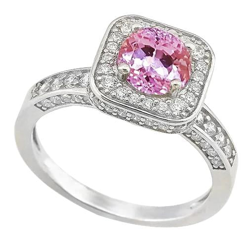 Bague Kunzite Rose Ronde 11.25 Ct Avec Diamants Or Blanc - HarryChadEnt.FR
