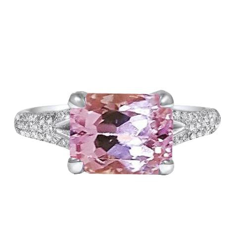 Bague Kunzite taille radiante avec diamants ronds 17.90 carats en or 14 carats - HarryChadEnt.FR