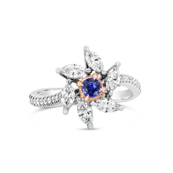 Bague Marquise Diamant Saphir Rond Style Fleur 2.50 Carats Deux Tons - HarryChadEnt.FR